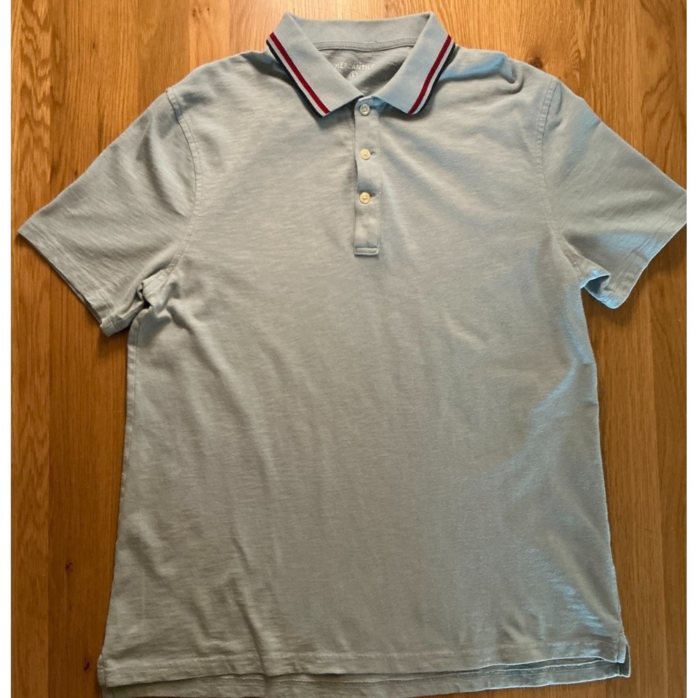 J Crew Mercantile Polo Shirt Mens Large Light Blue Striped Collar Cotton L1396